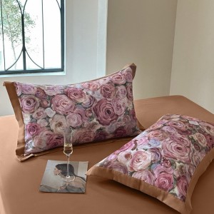 Tencel cotton wide-edge digital printed quilt cover pink brown queen/king size bedding set