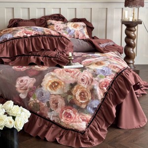 Luxury lace home textiles red printing duvet cover high quality bed sheet bedding set supplier