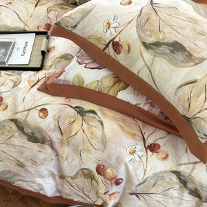 High quality Tencel cotton digital printed wide-edge quilt cover brown bedding set