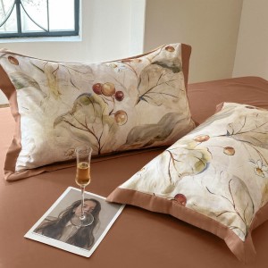 High quality Tencel cotton digital printed wide-edge quilt cover brown bedding set