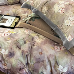 High grade digital printing queen/king duvet cover blue purple cotton bedding set