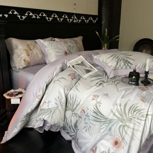 100 count long staple cotton wide edge digital printing purple queen king size bedding set