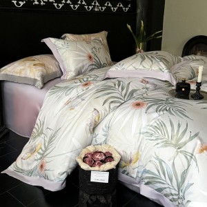 100 count long staple cotton wide edge digital printing purple queen king size bedding set