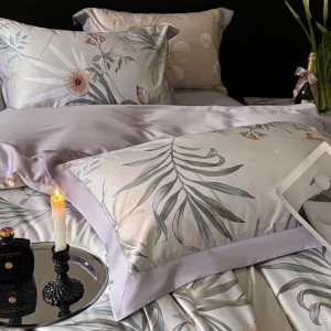 100 count long staple cotton wide edge digital printing purple queen king size bedding set