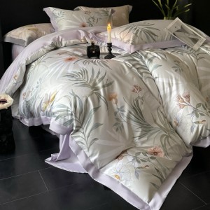 100 count long staple cotton wide edge digital printing purple queen king size bedding set