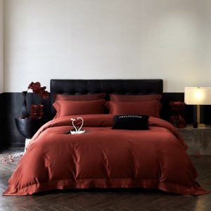 New simple red 100S long-staple cotton hot diamond craft high-end four-piece lace bedding set