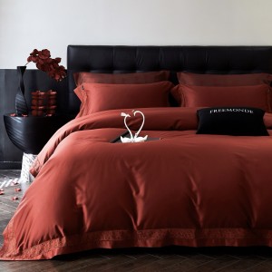 New simple red 100S long-staple cotton hot diamond craft high-end four-piece lace bedding set