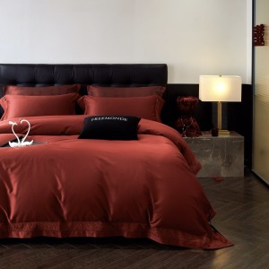 New simple red 100S long-staple cotton hot diamond craft high-end four-piece lace bedding set