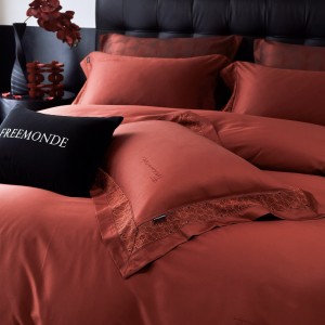 New simple red 100S long-staple cotton hot diamond craft high-end four-piece lace bedding set