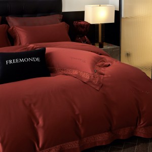 New simple red 100S long-staple cotton hot diamond craft high-end four-piece lace bedding set