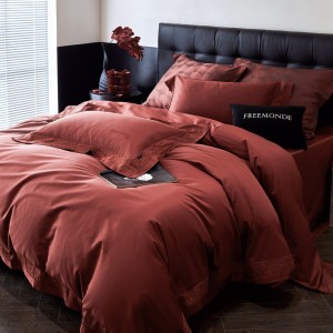 New simple red 100S long-staple cotton hot diamond craft high-end four-piece lace bedding set