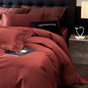 New simple red 100S long-staple cotton hot diamond craft high-end four-piece lace bedding set