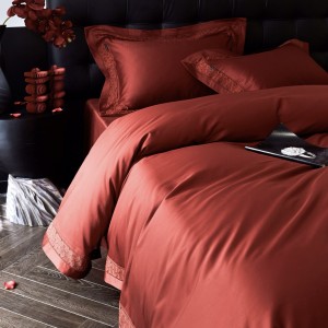 New simple red 100S long-staple cotton hot diamond craft high-end four-piece lace bedding set