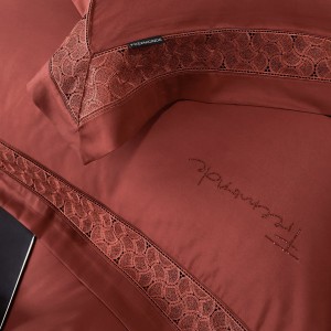 New simple red 100S long-staple cotton hot diamond craft high-end four-piece lace bedding set