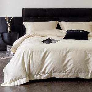 Creamy white 100S long-staple cotton high class jacquard embroidery luxury bedding set