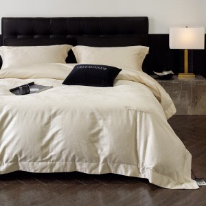 Creamy white 100S long-staple cotton high class jacquard embroidery luxury bedding set