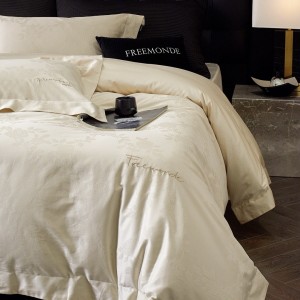 Creamy white 100S long-staple cotton high class jacquard embroidery luxury bedding set