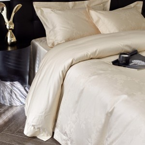 Creamy white 100S long-staple cotton high class jacquard embroidery luxury bedding set