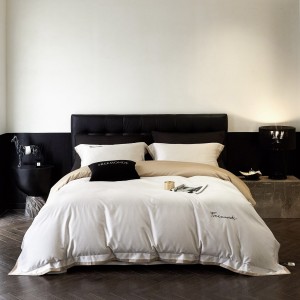 Light luxury 80S ultra-fine denier Tencel cotton brushed embroidery high-end corner quilt cover four seasons bedding set