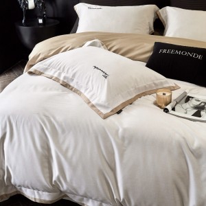 Light luxury 80S ultra-fine denier Tencel cotton brushed embroidery high-end corner quilt cover four seasons bedding set