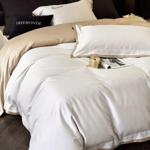 Light luxury 80S ultra-fine denier Tencel cotton brushed embroidery high-end corner quilt cover four seasons bedding set