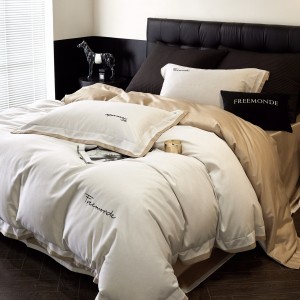 Light luxury 80S ultra-fine denier Tencel cotton brushed embroidery high-end corner quilt cover four seasons bedding set