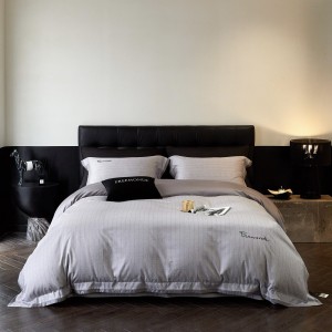 High-end grey ultra-fine denier Tencel cotton brushed embroidery four-season bed sheets, quilt covers and bedding set