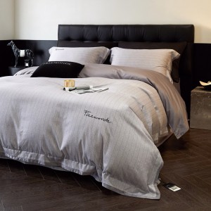 High-end grey ultra-fine denier Tencel cotton brushed embroidery four-season bed sheets, quilt covers and bedding set