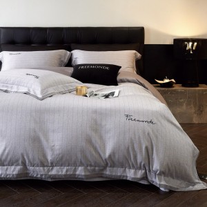 High-end grey ultra-fine denier Tencel cotton brushed embroidery four-season bed sheets, quilt covers and bedding set