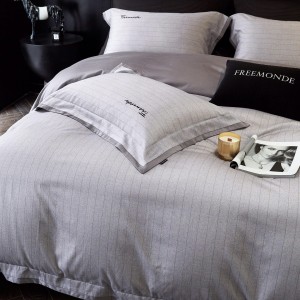 High-end grey ultra-fine denier Tencel cotton brushed embroidery four-season bed sheets, quilt covers and bedding set