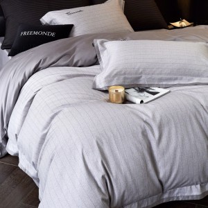 High-end grey ultra-fine denier Tencel cotton brushed embroidery four-season bed sheets, quilt covers and bedding set