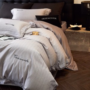 High-end grey ultra-fine denier Tencel cotton brushed embroidery four-season bed sheets, quilt covers and bedding set