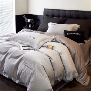 High-end grey ultra-fine denier Tencel cotton brushed embroidery four-season bed sheets, quilt covers and bedding set