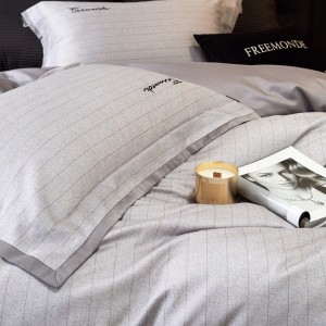 High-end grey ultra-fine denier Tencel cotton brushed embroidery four-season bed sheets, quilt covers and bedding set