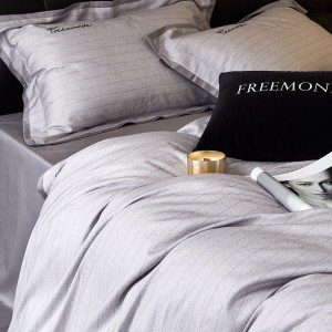 High-end grey ultra-fine denier Tencel cotton brushed embroidery four-season bed sheets, quilt covers and bedding set