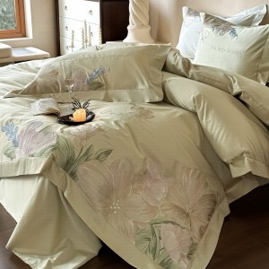 Green 100S long-staple cotton four-piece high class embroidery soft bedding set