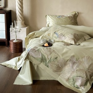 Green 100S long-staple cotton four-piece high class embroidery soft bedding set