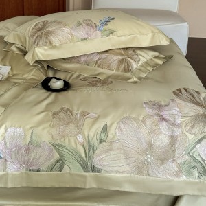 Green 100S long-staple cotton four-piece high class embroidery soft bedding set