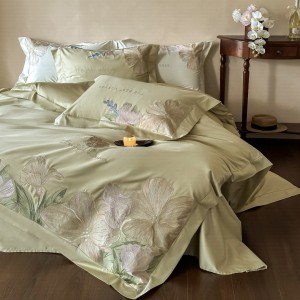 Green 100S long-staple cotton four-piece high class embroidery soft bedding set