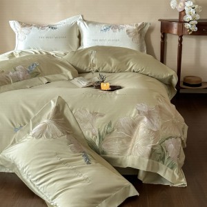 Green 100S long-staple cotton four-piece high class embroidery soft bedding set