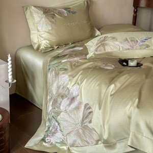 Green 100S long-staple cotton four-piece high class embroidery soft bedding set