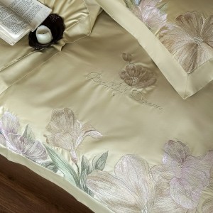 Green 100S long-staple cotton four-piece high class embroidery soft bedding set