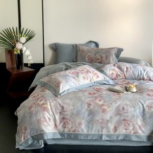 Light luxury American style 100 long-staple cotton brushed blue and pink digital printing bedding set