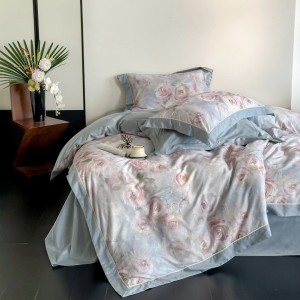 Light luxury American style 100 long-staple cotton brushed blue and pink digital printing bedding set