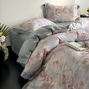 Light luxury American style 100 long-staple cotton brushed blue and pink digital printing bedding set