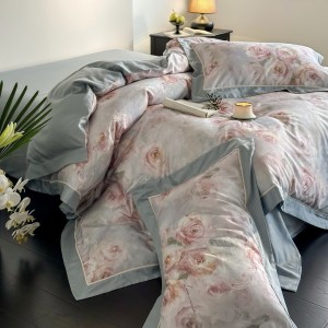 Light luxury American style 100 long-staple cotton brushed blue and pink digital printing bedding set