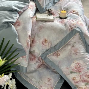 Light luxury American style 100 long-staple cotton brushed blue and pink digital printing bedding set