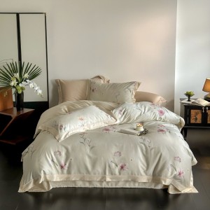 Pink Tencel cotton high-grade four-piece set brushed digital printed bed sheets quilt cover bedding set