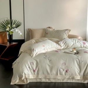 Pink Tencel cotton high-grade four-piece set brushed digital printed bed sheets quilt cover bedding set