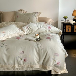 Pink Tencel cotton high-grade four-piece set brushed digital printed bed sheets quilt cover bedding set